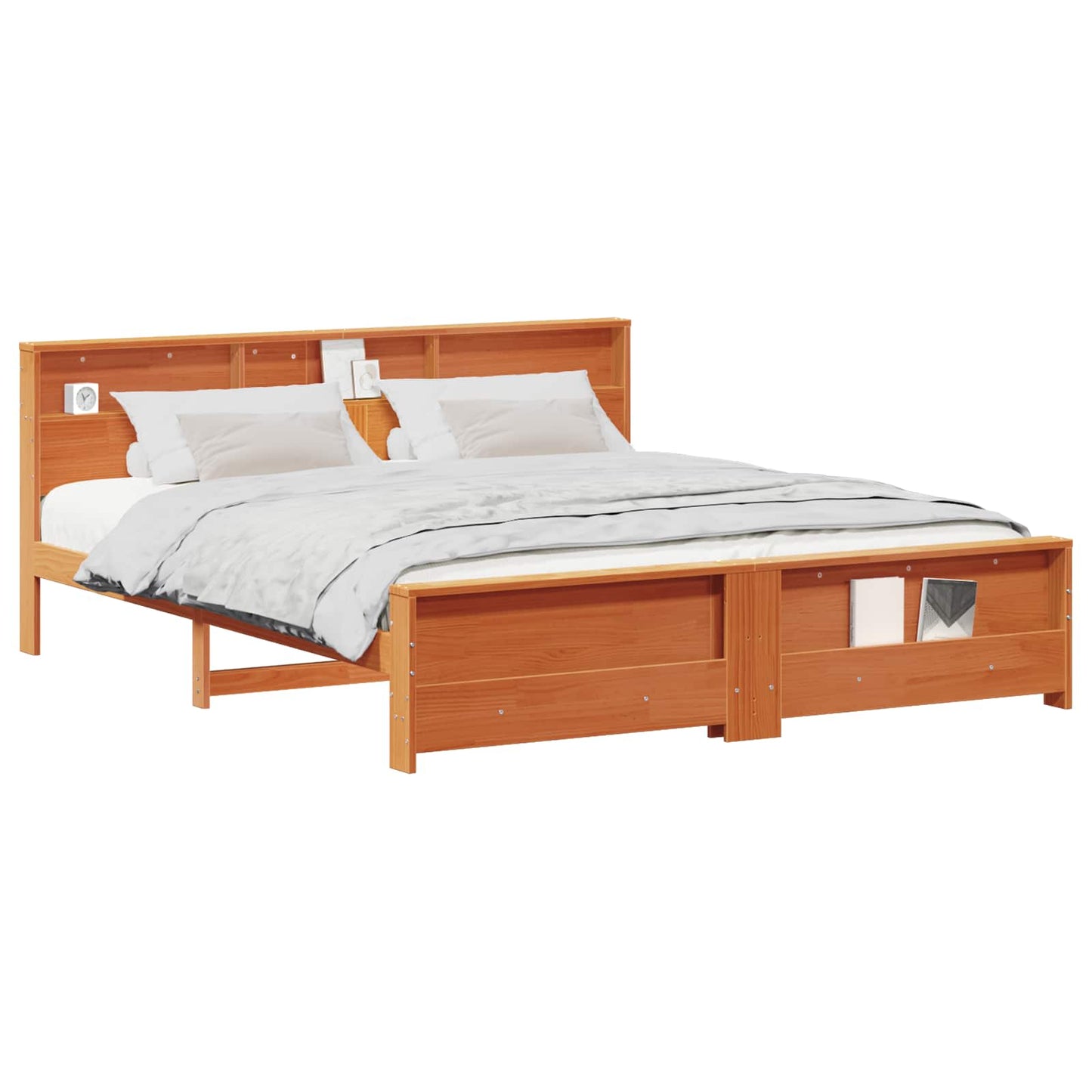 Sengestamme med hylle Vokset Brun 200 x 200 cm Massiv furu