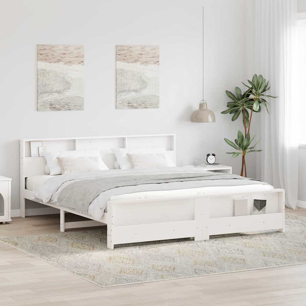 Sengestamme med hylle Hvit 180 x 200 cm Massiv furu