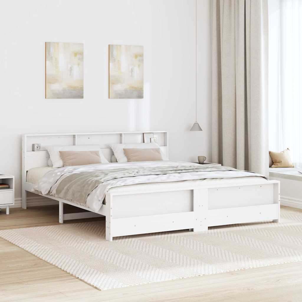 Sengestamme med hylle Hvit 180 x 200 cm Massiv furu