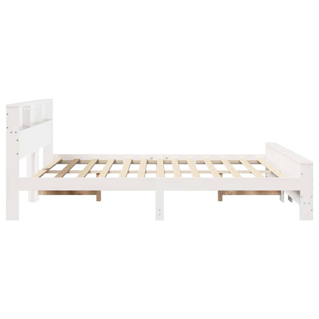 Sengestamme med hylle Hvit 180 x 200 cm Massiv furu