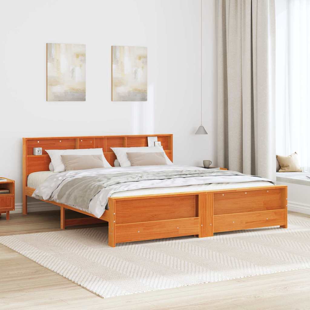 Sengestamme med hylle Vokset Brun 180 x 200 cm Massiv furu