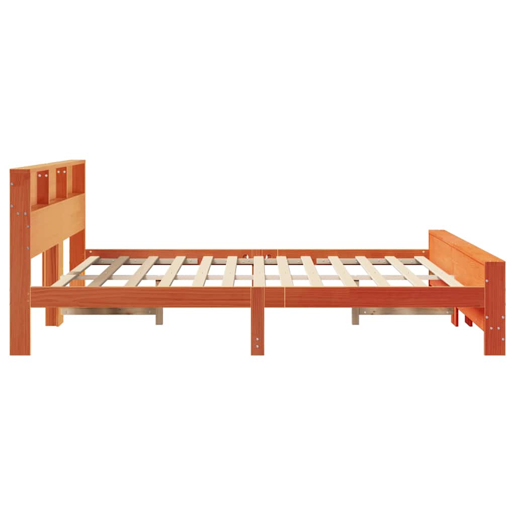 Sengestamme med hylle Vokset Brun 180 x 200 cm Massiv furu