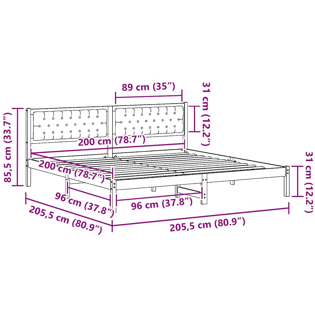 Sengestamme med hodegjerde Svart 200 x 200 cm Massiv furu