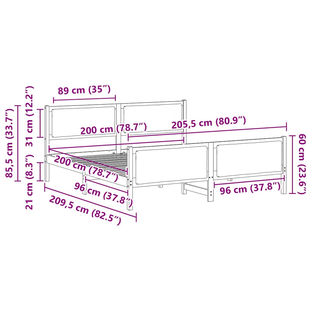 Sengestamme med hodegjerde Mørkegrå 200 x 200 cm stoff