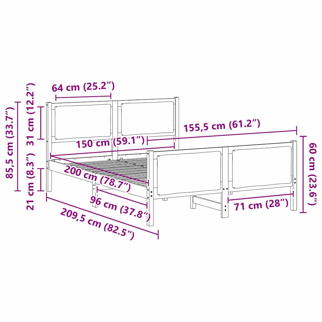 Sengestamme med hodegjerde Svart 150 x 200 cm stoff