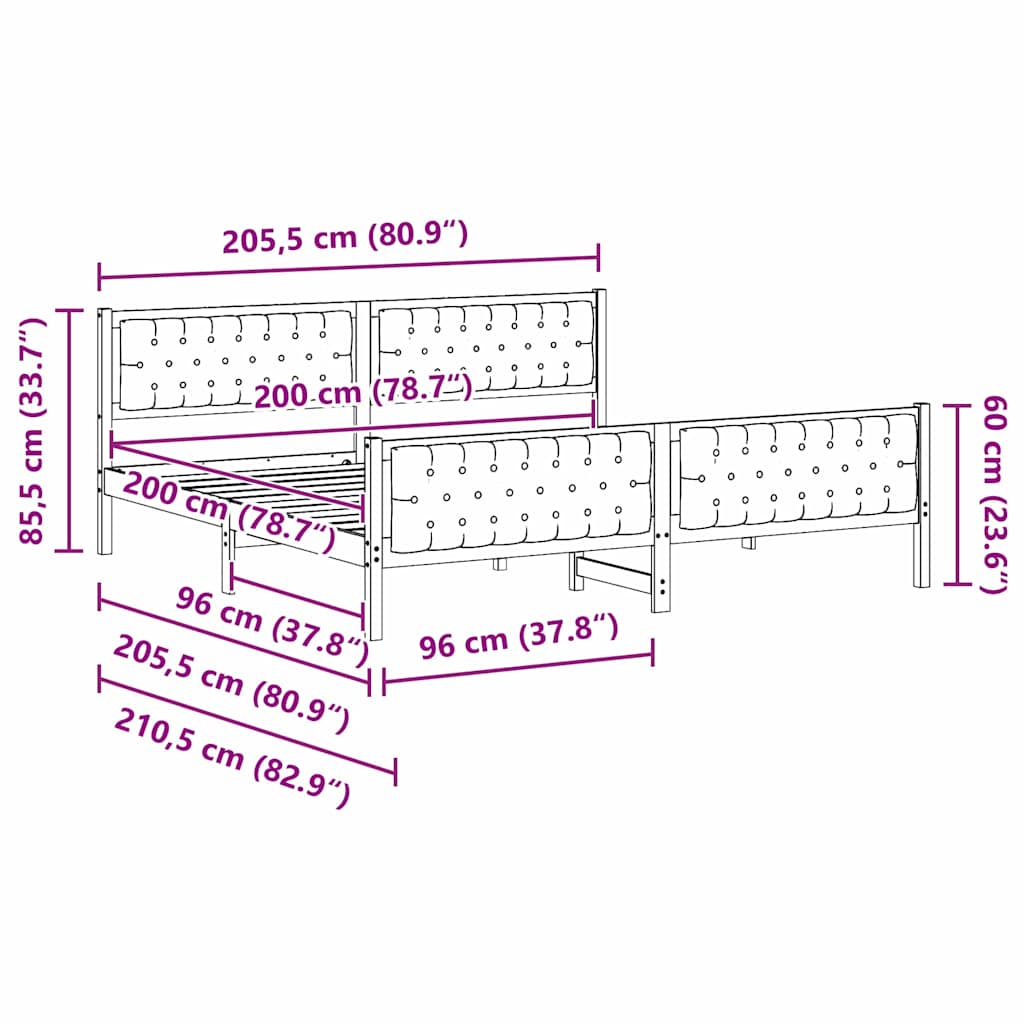 Sengestamme med hodegjerde Mørkegrå 200 x 200 cm Massiv furu