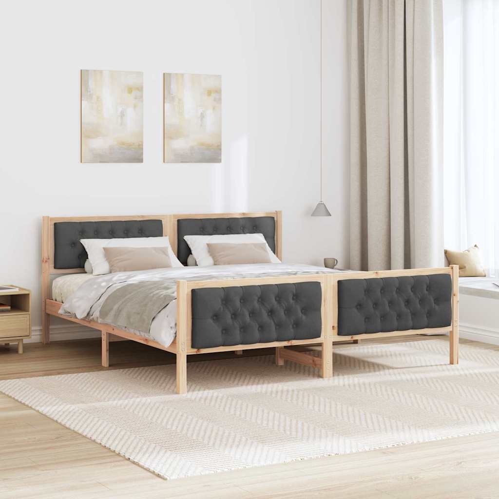 Sengestamme med hodegjerde Mørkegrå 180 x 200 cm Massiv furu