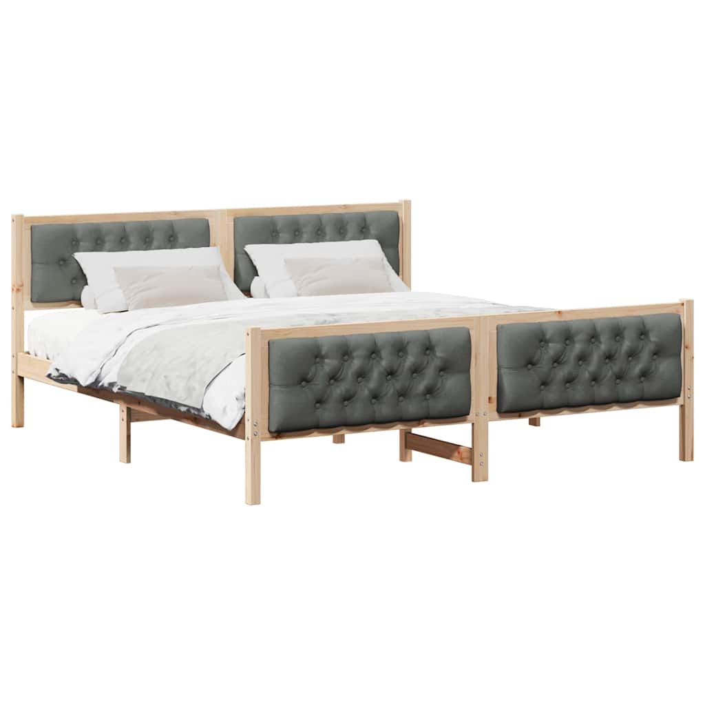 Sengestamme med hodegjerde Mørkegrå 180 x 200 cm Massiv furu