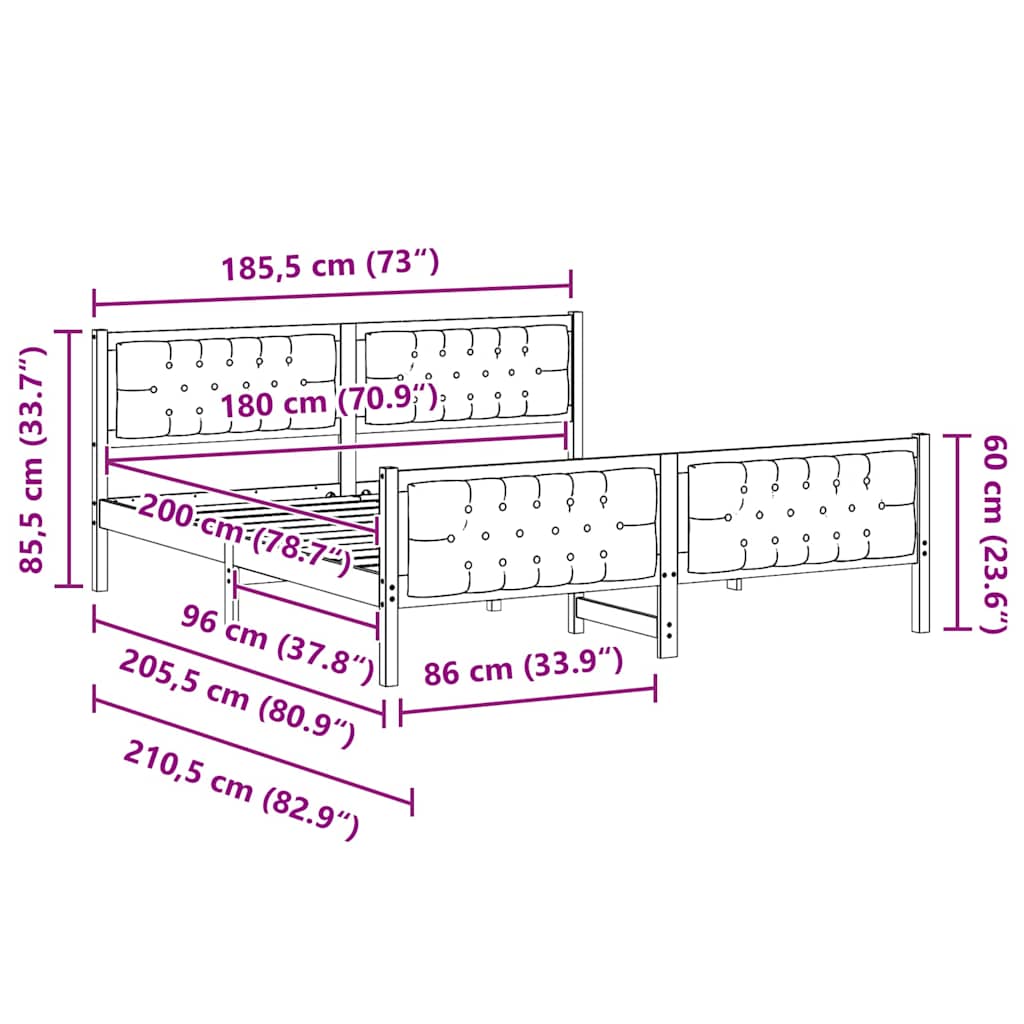 Sengestamme med hodegjerde Mørkegrå 180 x 200 cm Massiv furu