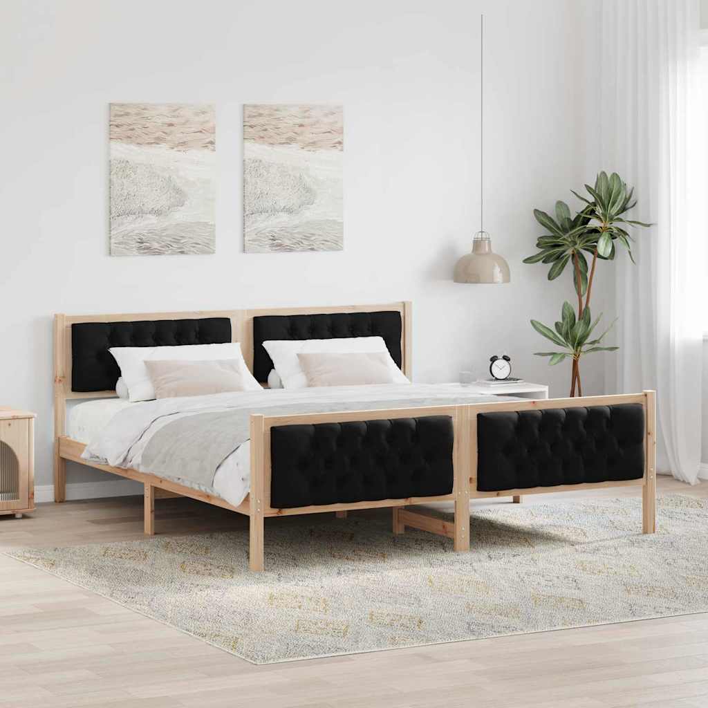 Sengestamme med hodegjerde Svart 180 x 200 cm Massiv furu