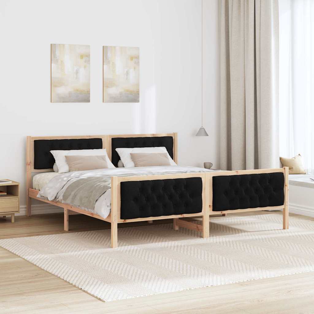 Sengestamme med hodegjerde Svart 180 x 200 cm Massiv furu
