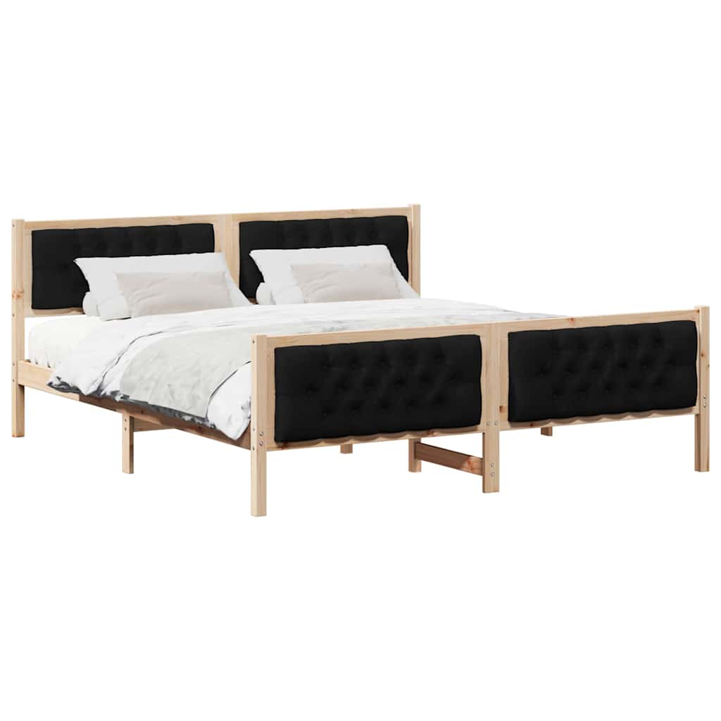 Sengestamme med hodegjerde Svart 180 x 200 cm Massiv furu