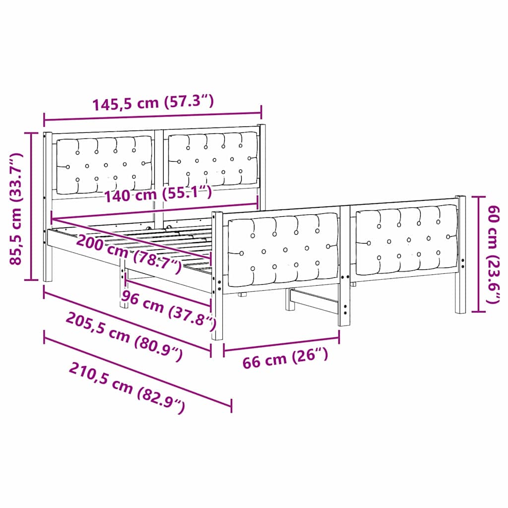 Sengestamme med hodegjerde Gråbrun 140 x 200 cm Massiv furu