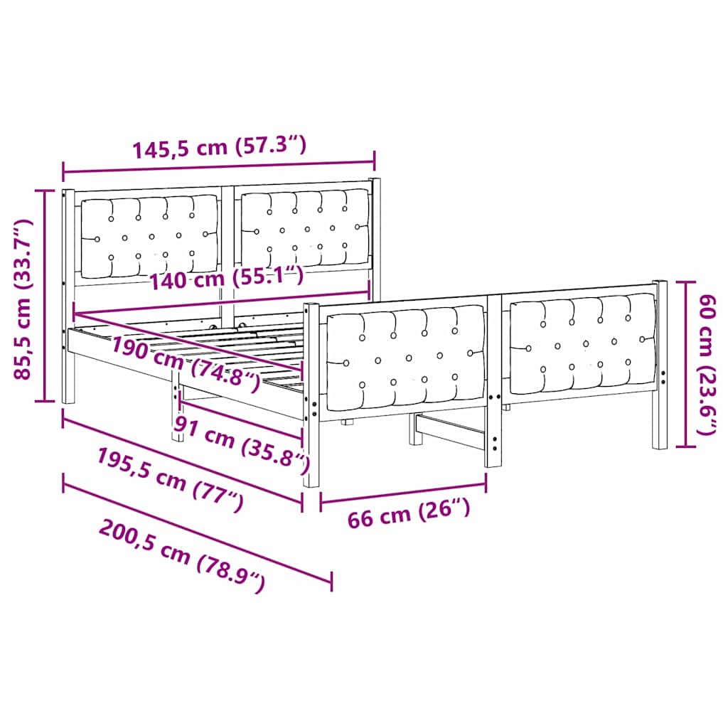 Sengestamme med hodegjerde Svart 140 x 190 cm Massiv furu