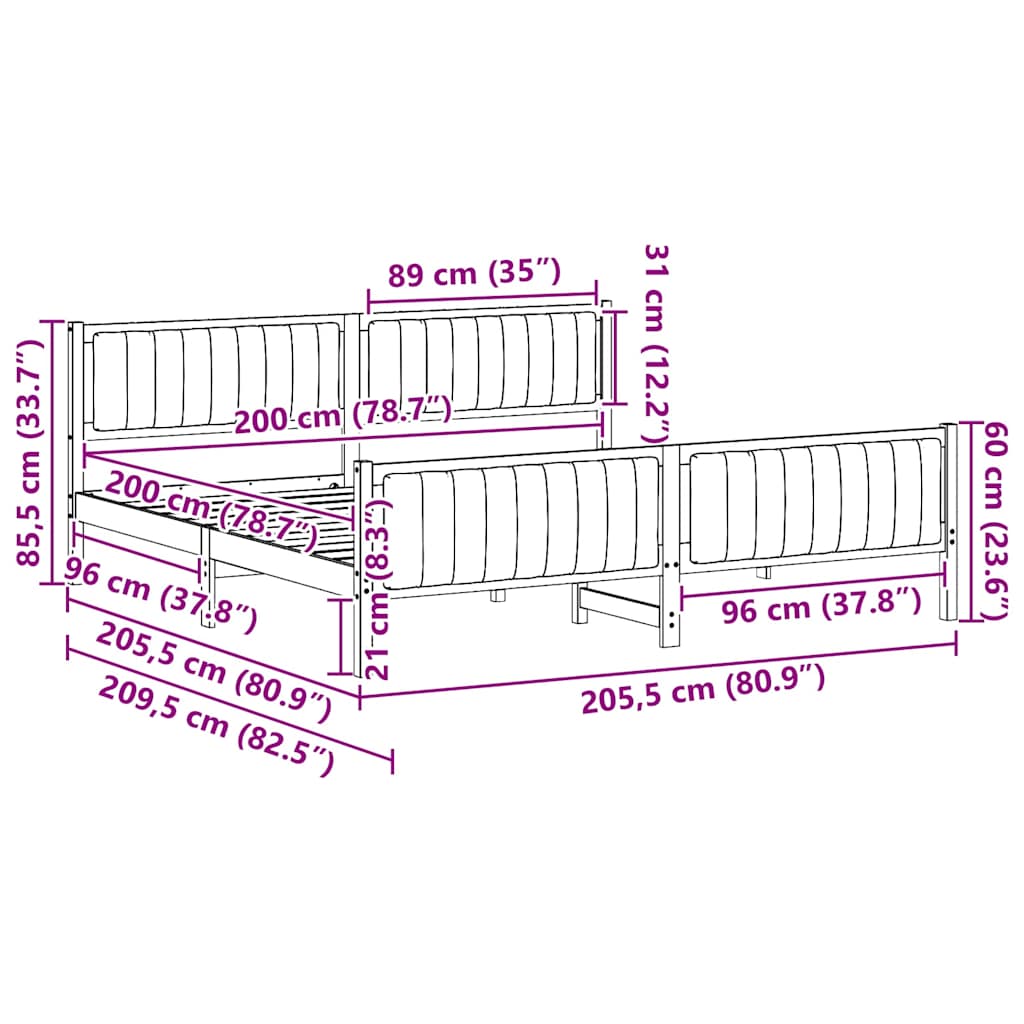 Sengestamme Brunt og svart 200 x 200 cm Heltre furu