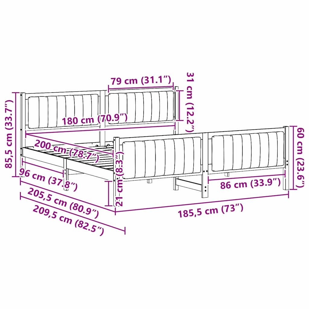 Sengestamme Brunt og svart 180 x 200 cm Heltre furu