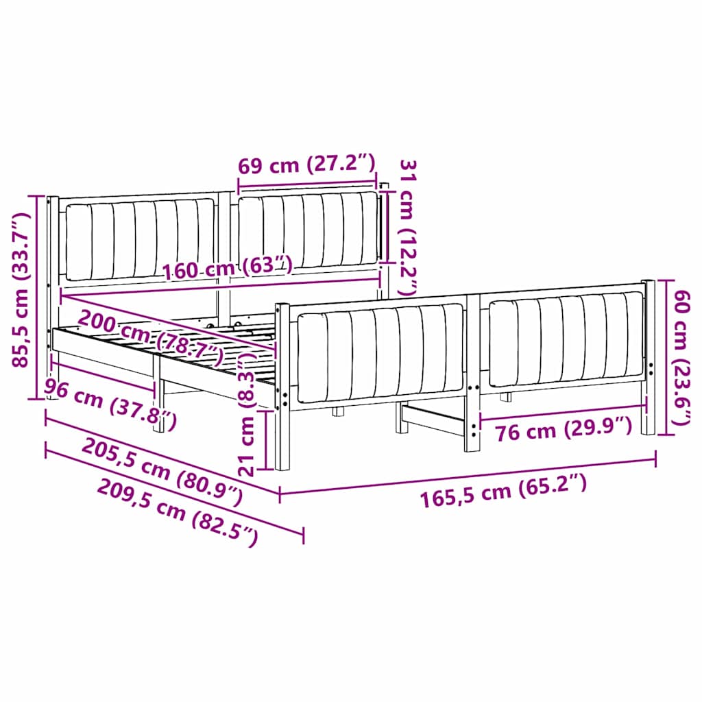Sengestamme Brunt og svart 160 x 200 cm Heltre furu