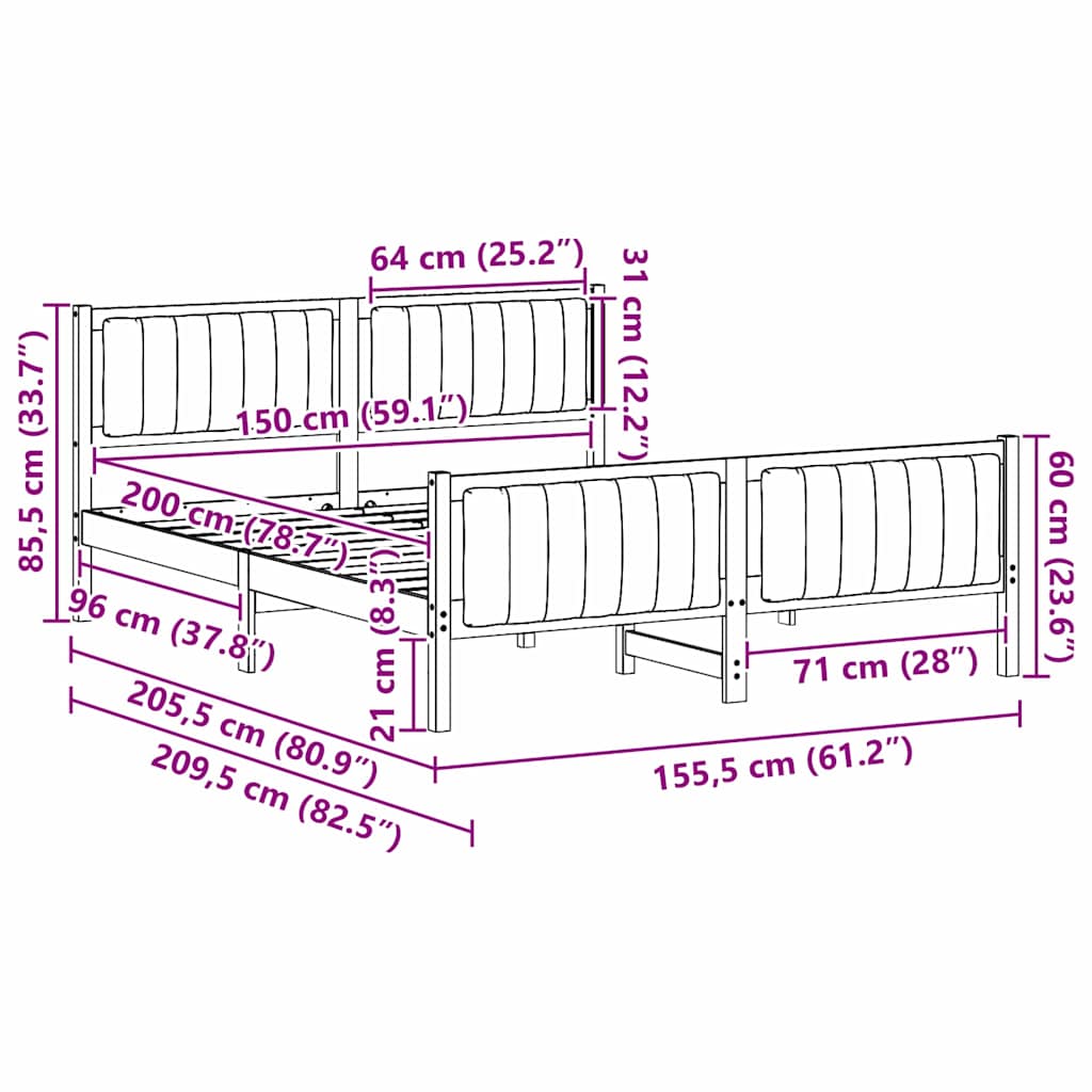 Sengestamme Brunt og svart 150 x 200 cm Heltre furu