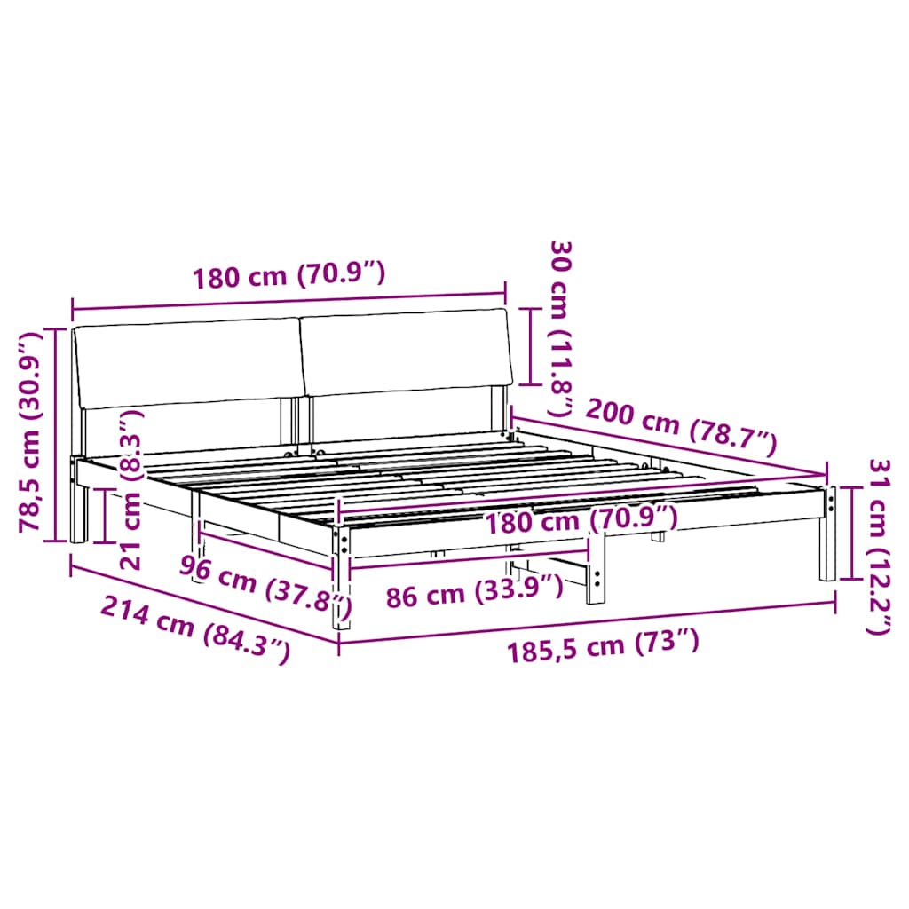 Sengestamme Brunt og svart 180 x 200 cm Heltre furu