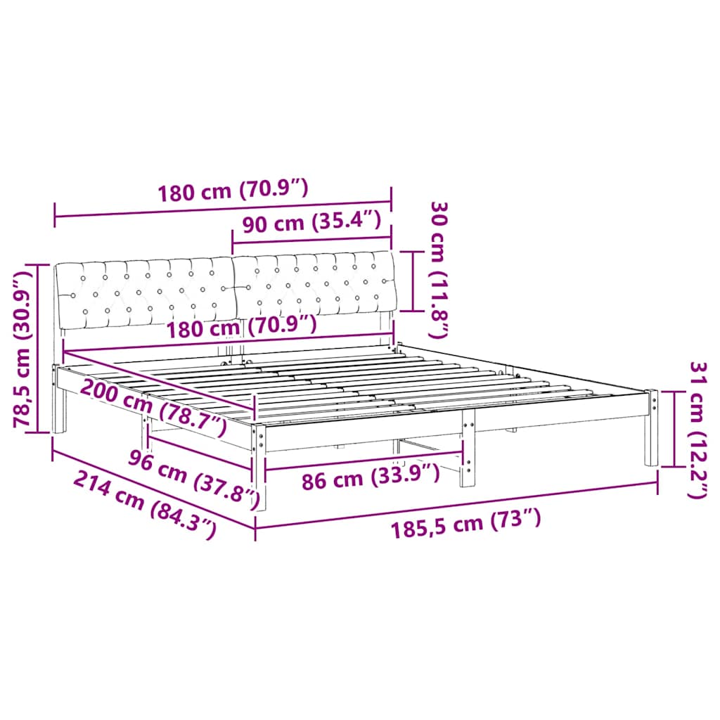 Sengestamme Brunt og svart 180 x 200 cm Heltre furu