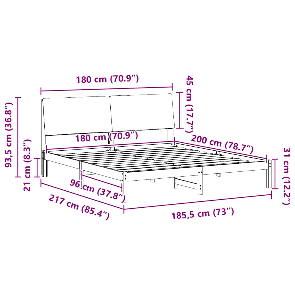 Sengestamme Brunt og svart 180 x 200 cm Heltre furu