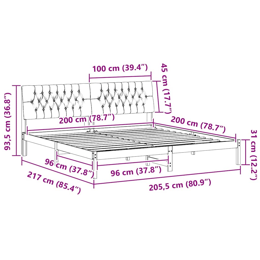 Sengeramme med Polstret Hodegjerde Hvit 200 x 200 cm