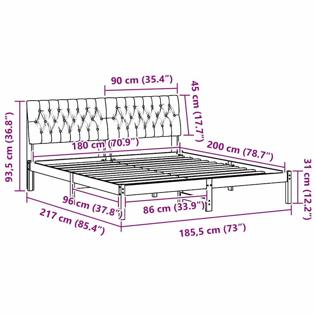Sengeramme med Polstret Hodegjerde Hvit 180 x 200 cm