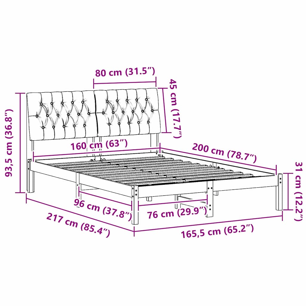 Sengeramme med Polstret Hodegjerde Hvit 160 x 200 cm