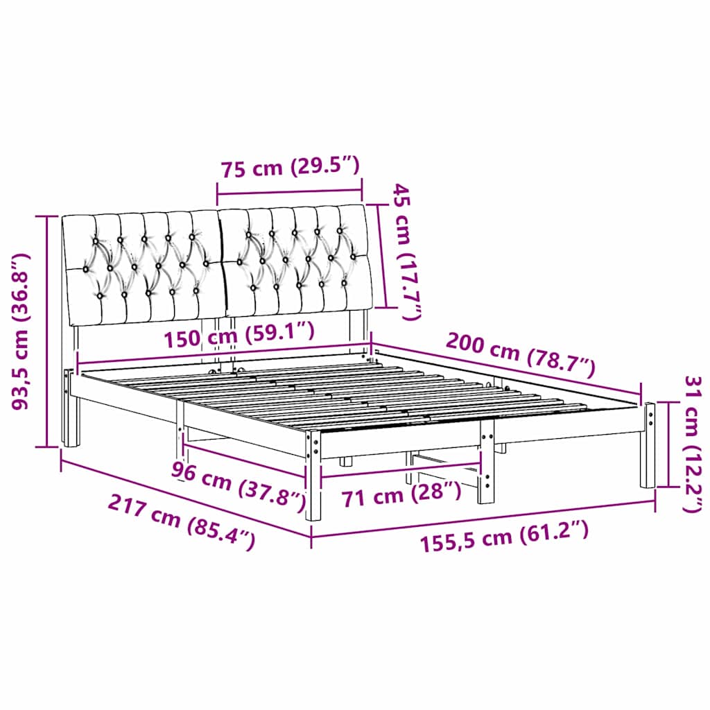Sengeramme med Polstret Hodegjerde Hvit 150 x 200 cm