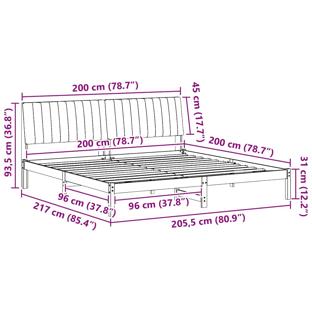 Sengestamme med hodegjerde Brun 200 x 200 cm Massiv furu
