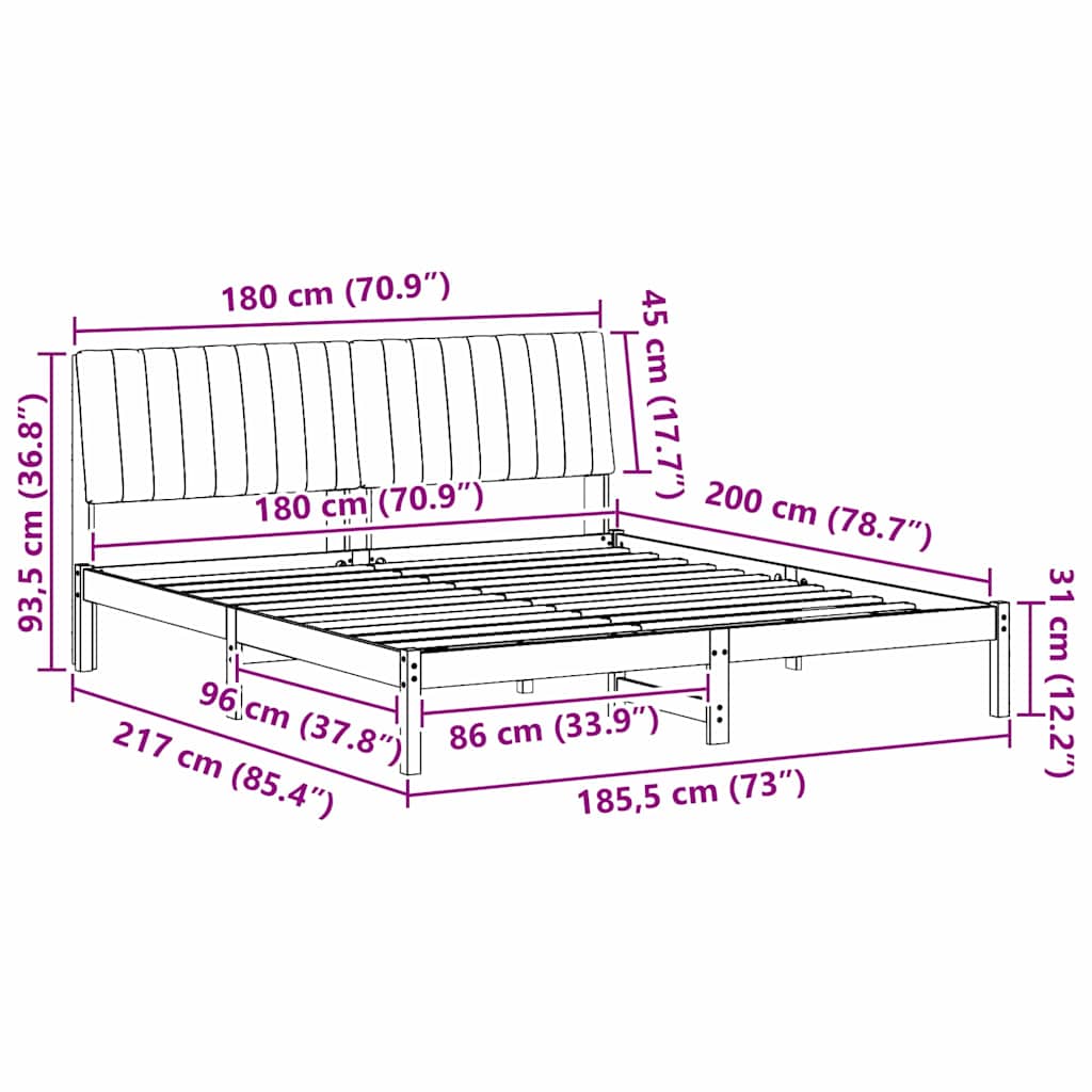 Sengestamme med hodegjerde Lysegrå 180 x 200 cm Massiv furu