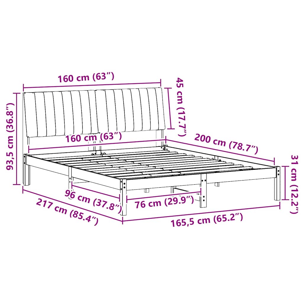 Sengestamme med hodegjerde Hvit 150 x 200 cm Massiv furu