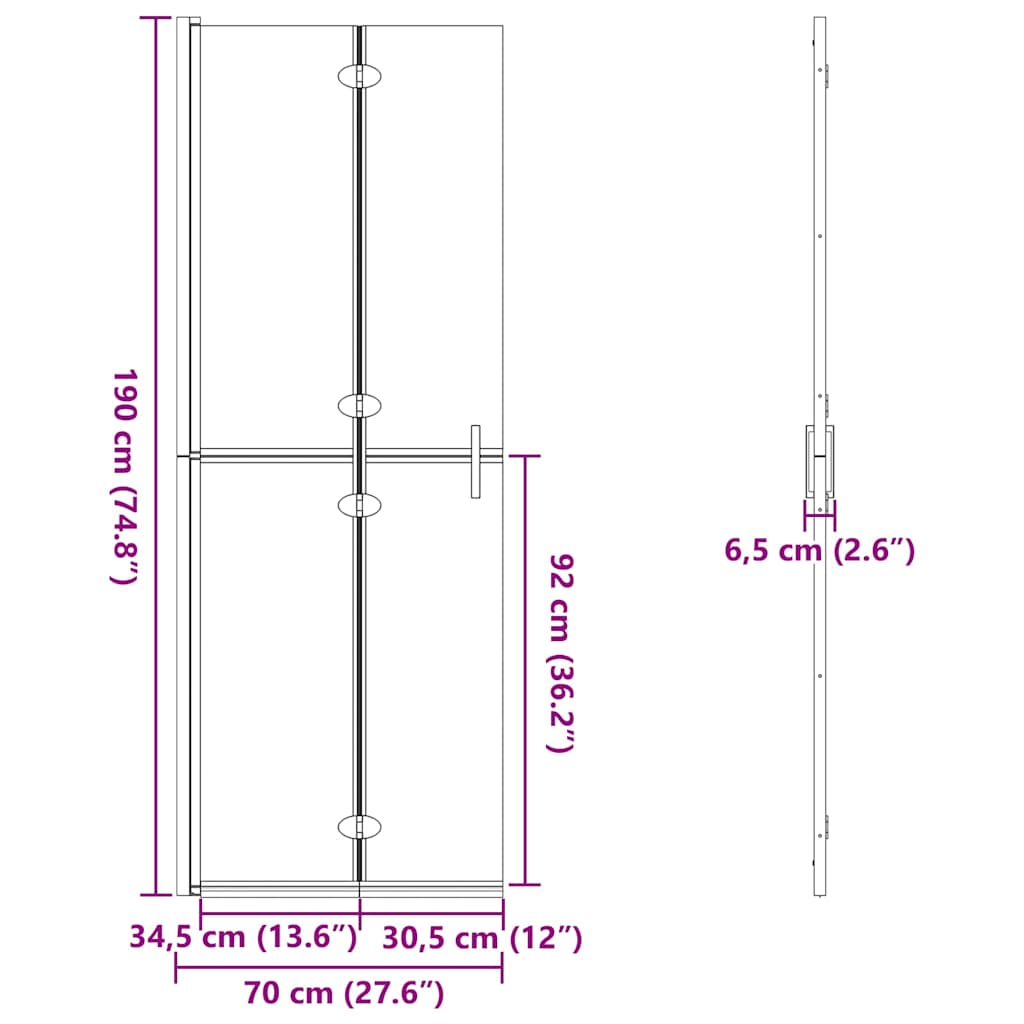 Walk-In dusjvegg Svart 70 x 6,5 x 190 cm