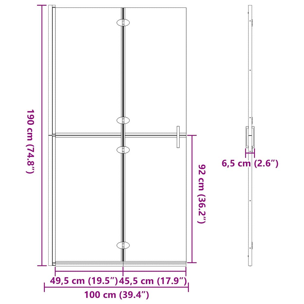 Walk-In dusjvegg Svart 100 x 6,5 x 190 cm