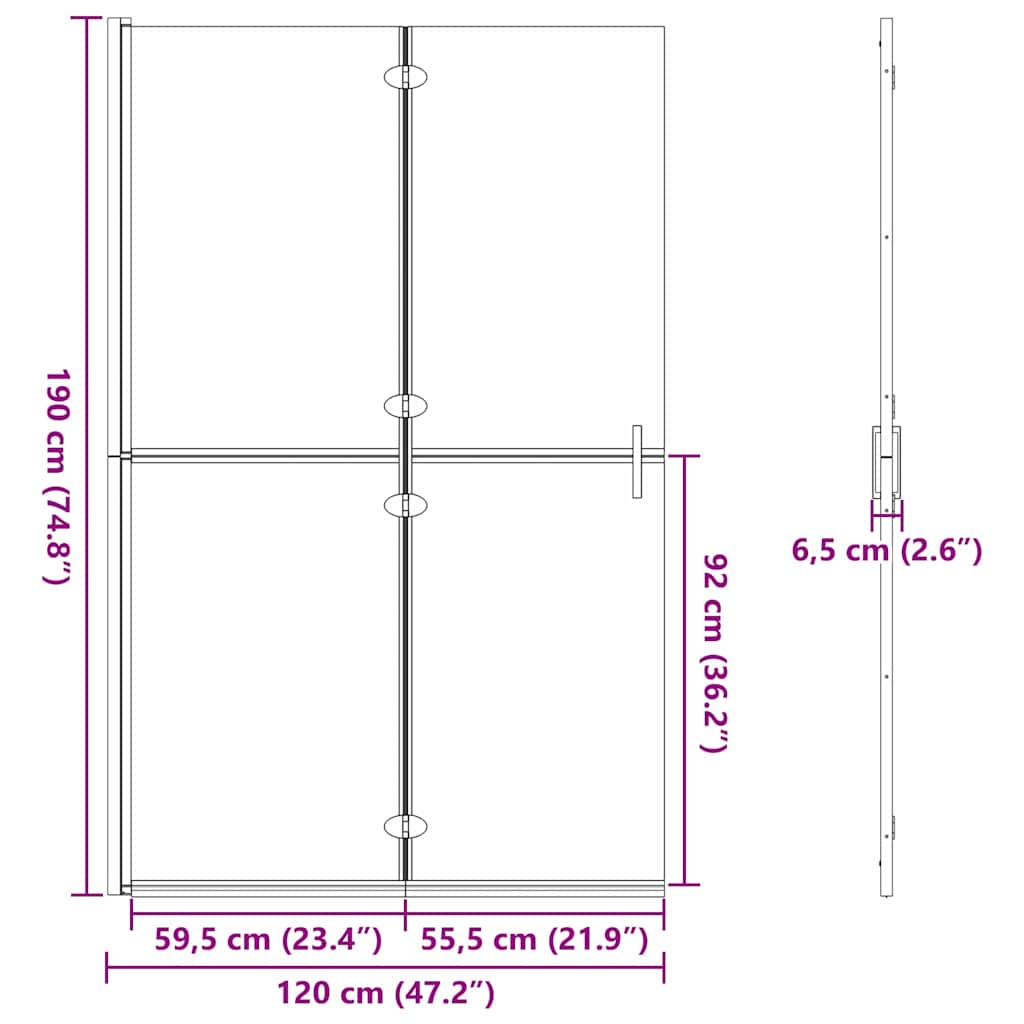 Walk-In dusjvegg Svart 120 x 6,5 x 190 cm