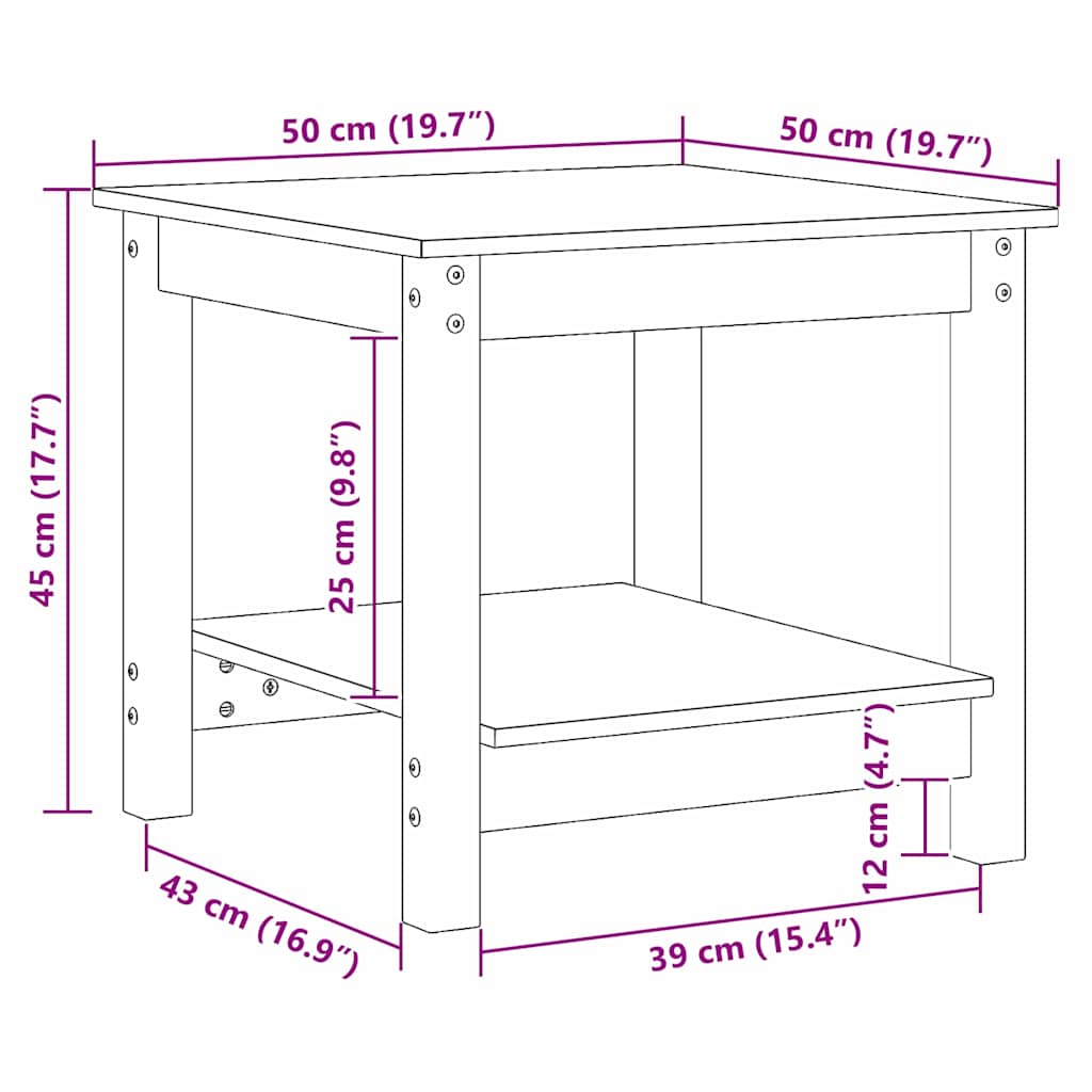 Kaffebord Voksbrun 50 x 50 x 45 cm Heltre furu