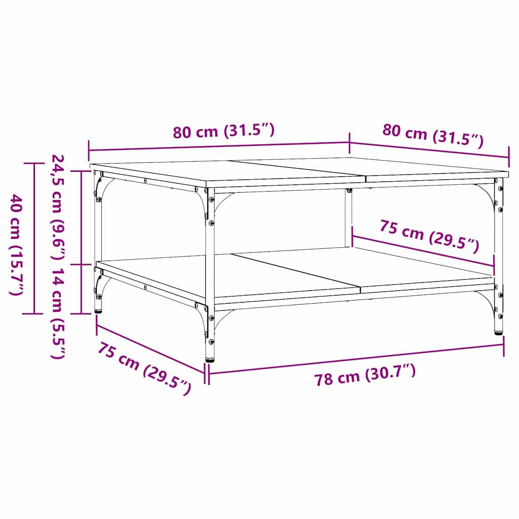 Kaffebord artisan eik 80 x 80 x 40 cm Konstruert tre