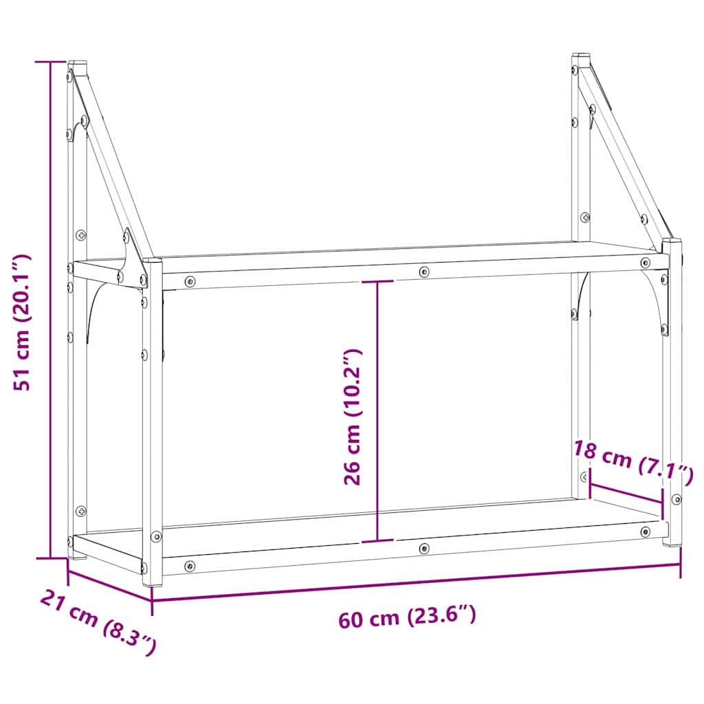 Vegghylle med hylle Gammelt tre 60 x 21 x 51 cm Konstruert tre