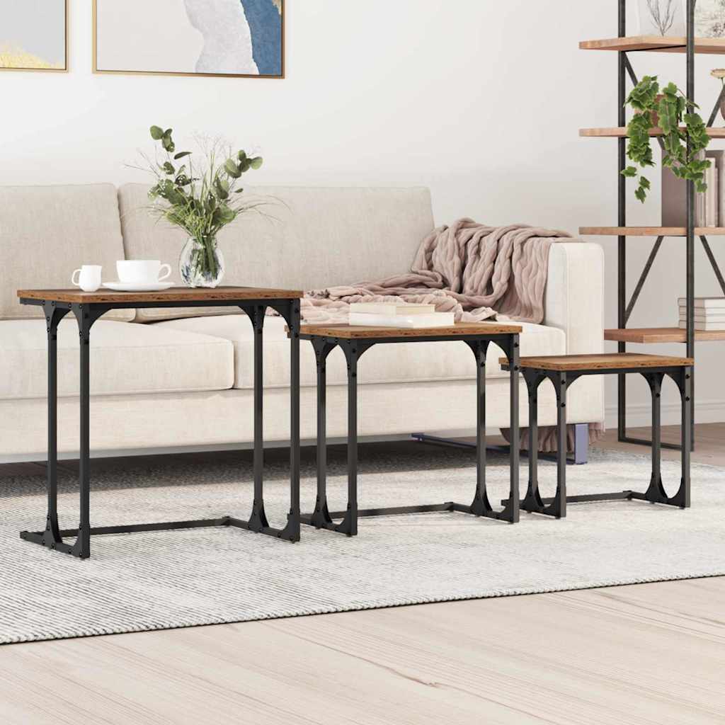 Kaffebord med Nesting 3 pcs Gammelt tre Konstruert tre