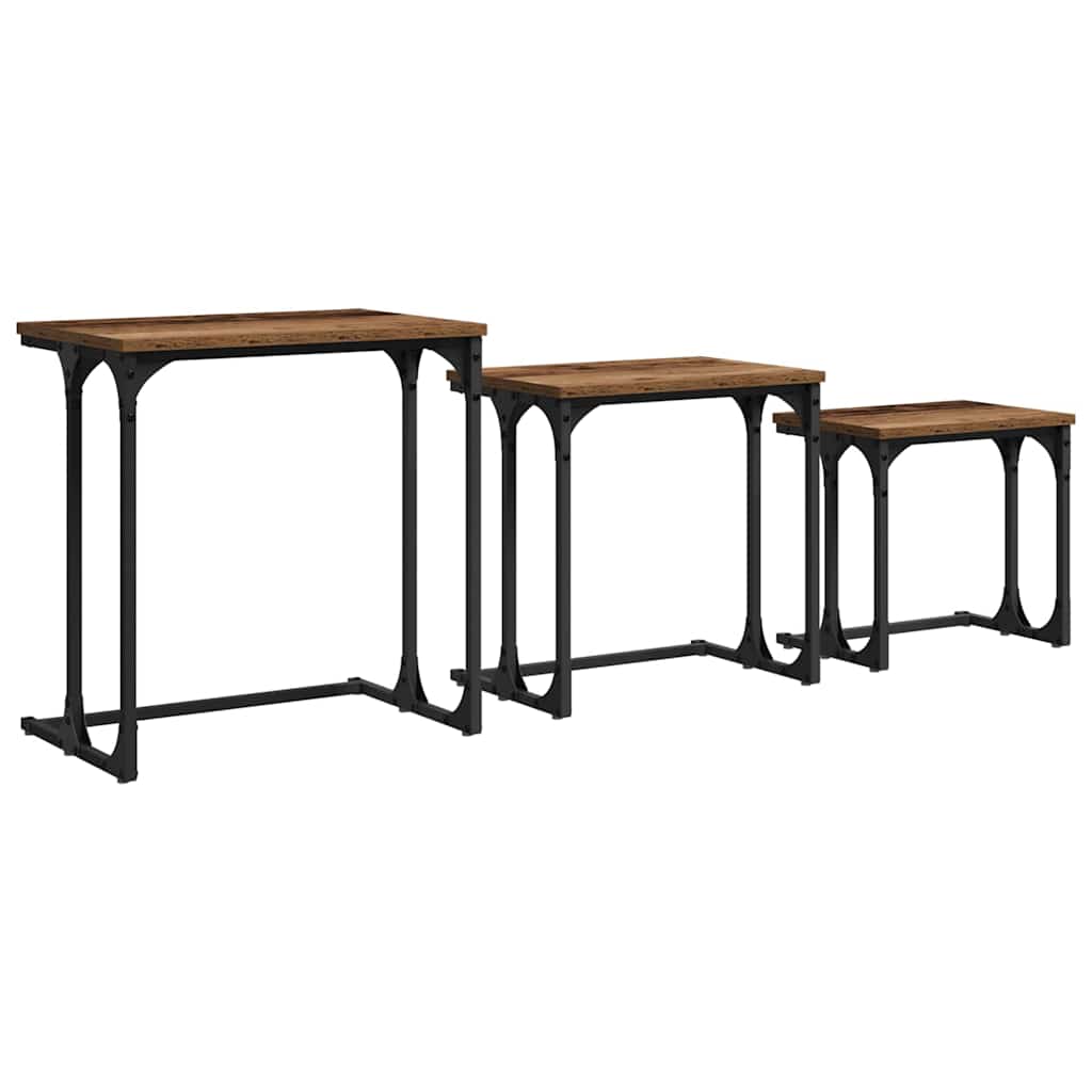 Kaffebord med Nesting 3 pcs Gammelt tre Konstruert tre