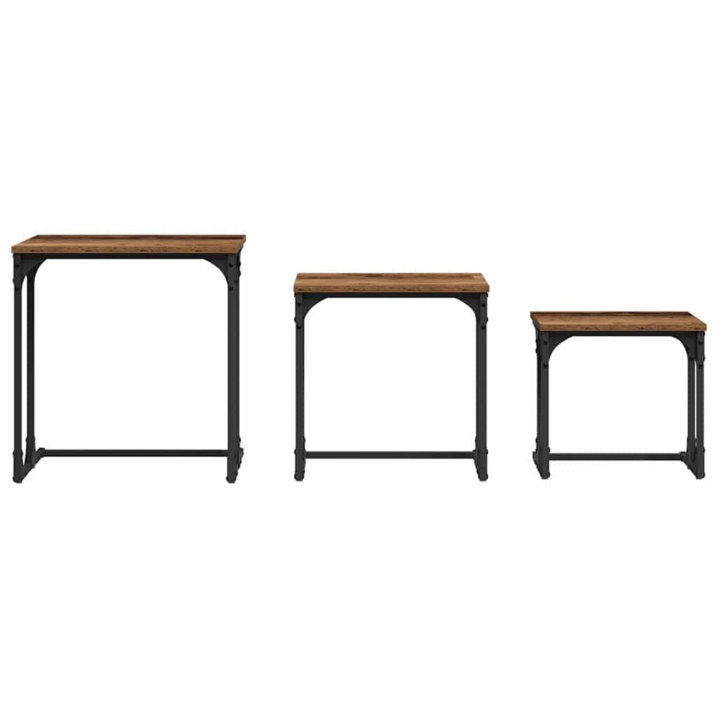 Kaffebord med Nesting 3 pcs Gammelt tre Konstruert tre