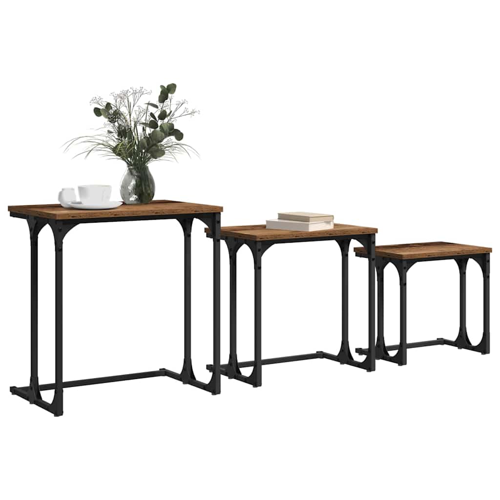 Kaffebord med Nesting 3 pcs Gammelt tre Konstruert tre