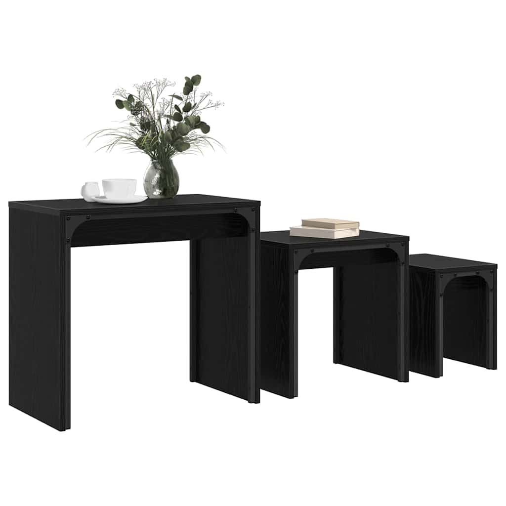 Kaffebord 3 pcs Svart Eik Konstruert tre