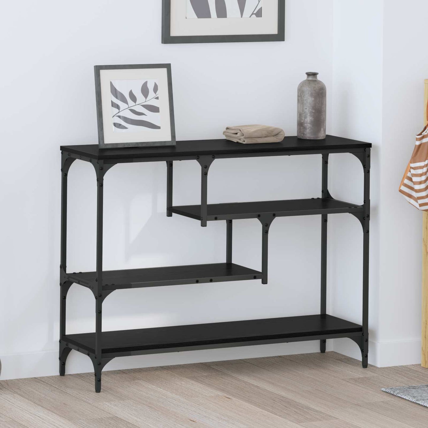 Konsollbord med hylle Svart Eik 100 x 30 x 75 cm Konstruert tre