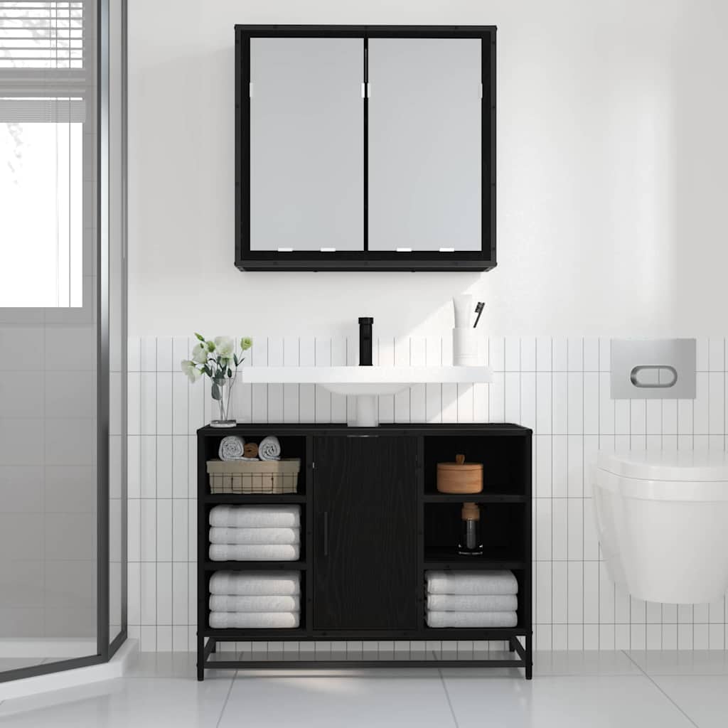 Vegghylle med hylle Veggmontert Svart Eik 65 x 20 x 60 cm