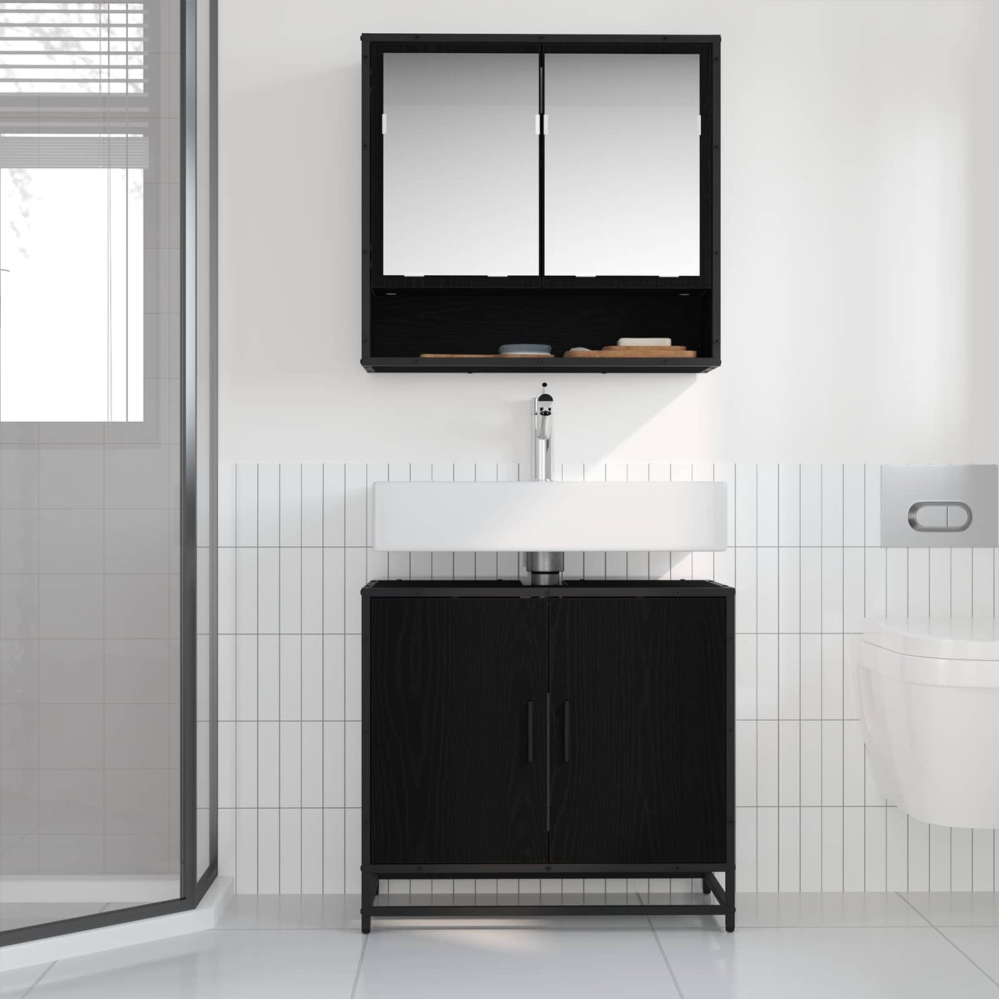 Baderomsvaskeskap Svart Eik 65 x 33 x 60 cm Konstruert tre
