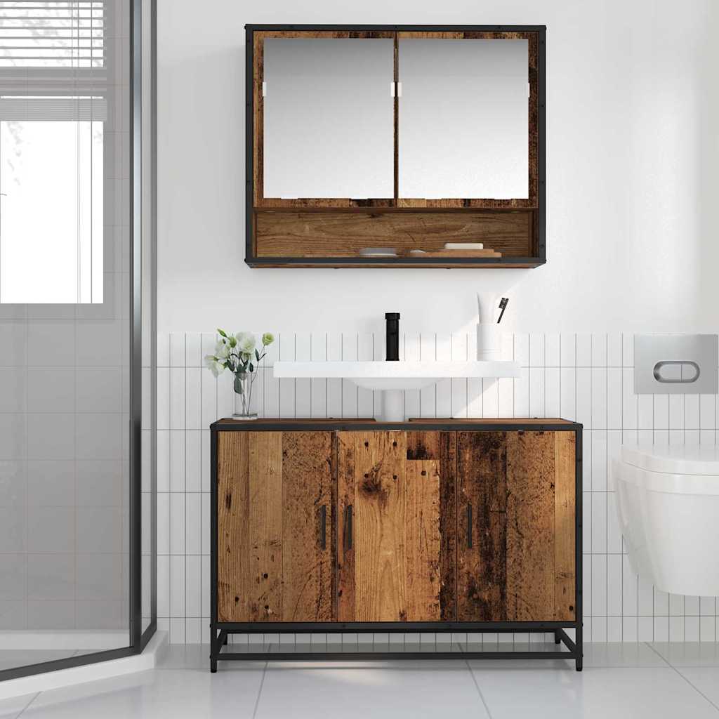 Baderomsskap med dør Gamle tre 90 x 33 x 60 cm Konstruert tre