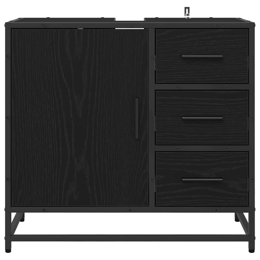 Baderomsskap med skuff Svart Eik 65 x 33 x 60 cm Konstruert tre