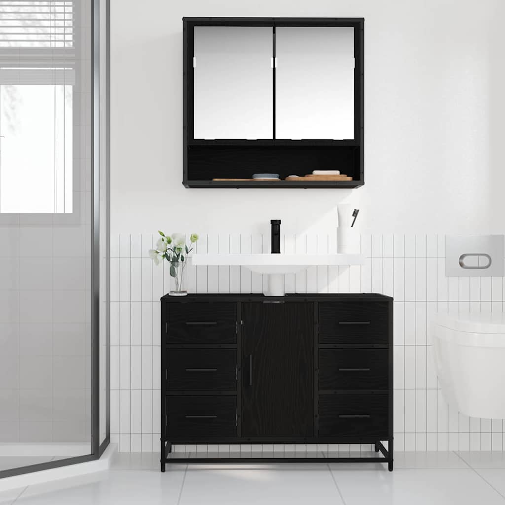 Baderomsvaskeskap Svart eik 80 x 33 x 60 cm Konstruert tre