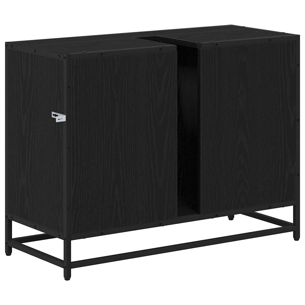 Baderomsskap med skuff Svart Eik 80 x 33 x 60 cm Konstruert tre